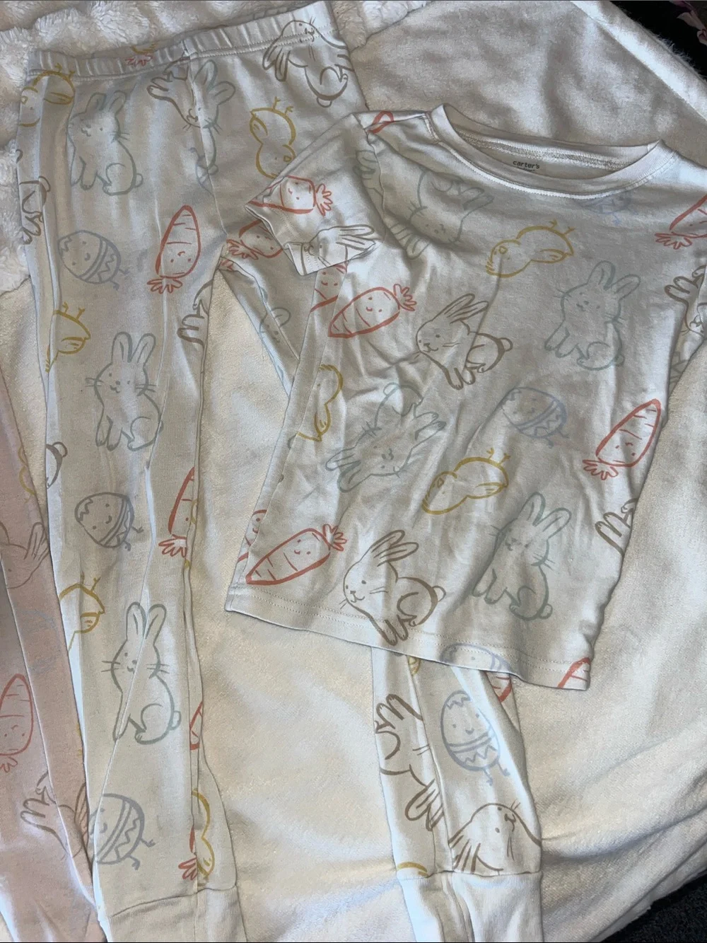 Kids Bunny Print Pajama Set - Soft Pastel Pink & Cream